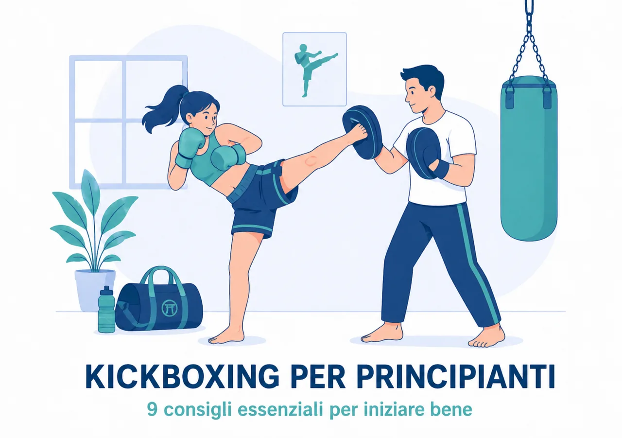 Allenamento di Kickboxing per principianti con calci ai pao, guantoni e sacco