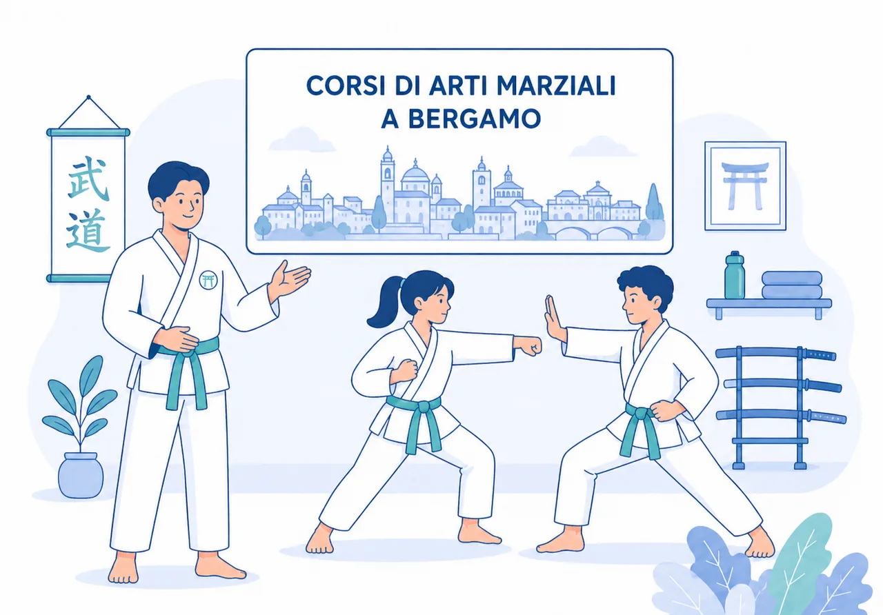 Corsi di arti marziali a Bergamo con istruttore e allievi in palestra