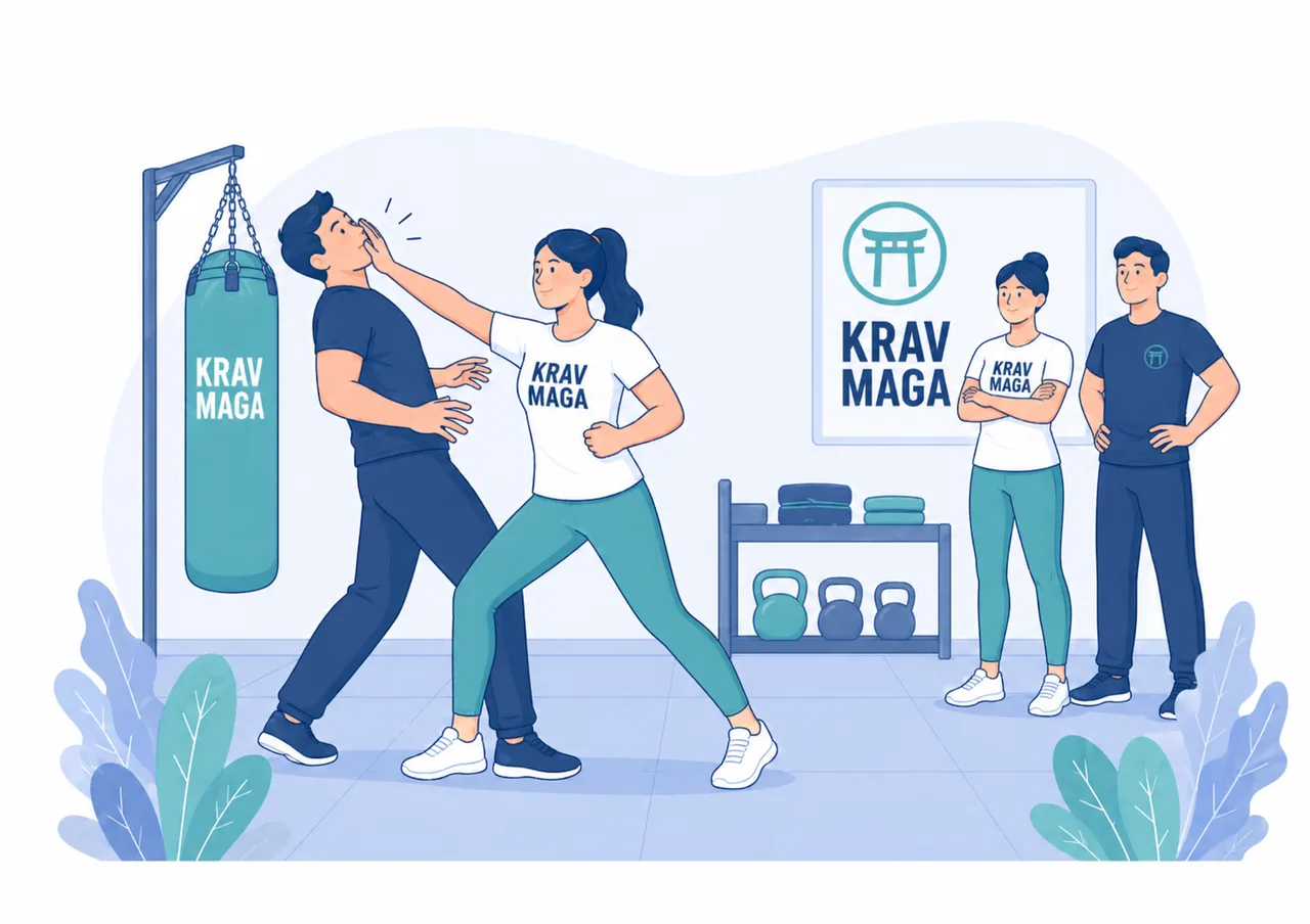 Allenamento di Krav Maga in palestra con tecniche di autodifesa e istruttori
